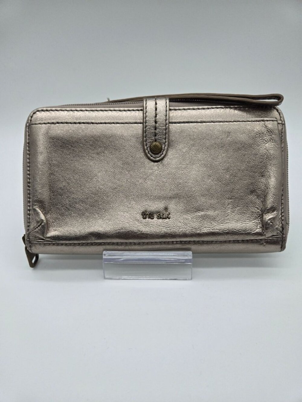 The Sak Iris Silver Metallic Leather Phone Wallet Wristlet RFID Clutch